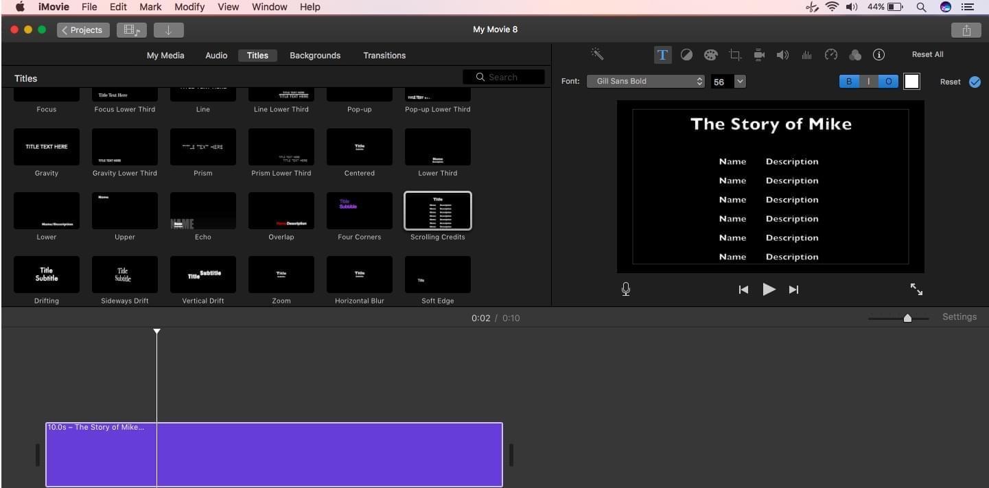 use iMovie to make movie credits