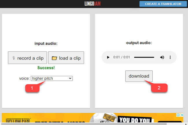 male to female voice changer named lingojam