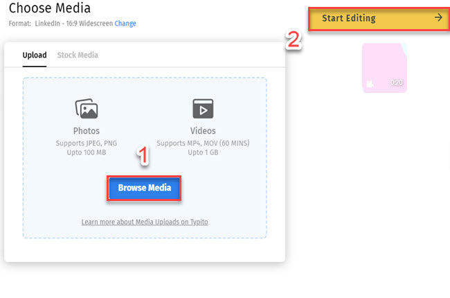 convert portrait video to landscape using typito