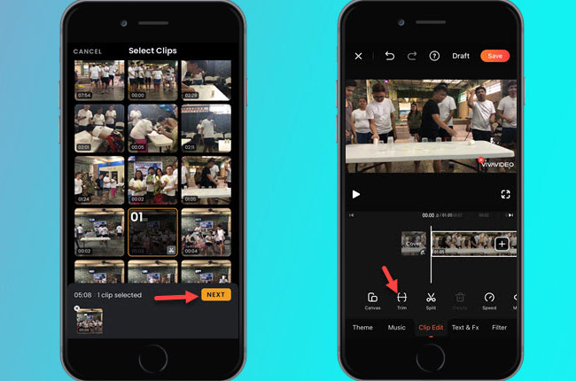 how to shorten a video on iphone using vivavideo